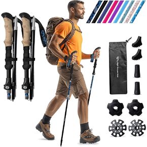 عصي المشي للنساء - عصي المشي لمسافات طويلة قابلة للطي مقاس 14.5 بوصة لحقيبة الظهر وممارسة الرياضة والسفر، مجموعة من 2 عصا رحلات من الألومنيوم قابلة للطي in Kuwait