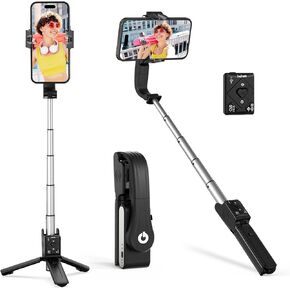 hohem iSteady Q Gimbal Stabilizer for Smartphone, 1 Axis Selfie Stick Tripod with Face Tracking, 360° Rotation, 4 in 1 Portable Phone Tripod w/Extendable Stick for iPhone 14/Android Video Recording