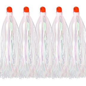 Fishing Teaser Lure,5pcs Mylar Flash Teaser Tail with Weighted Jig Head Bullet Sinker 0.3oz Strips Bucktail Teaser Trolling Skirts Hair for Saltwater Freshwater