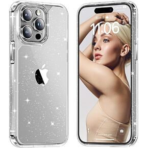 TAURI for iPhone 15 Pro Max Case Glitter Clear, [Not Yellowing] [Military Grade Drop Protection] Bling Sparkle Shockproof Cute Sparkly Phone Case for iPhone 15 Pro Max 6.7 inch