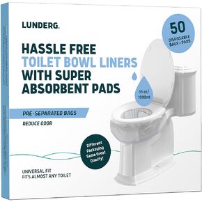 Lunderg Toilet Bowl Liners with Lemon Scented Super Absorbent Pads - Value Pack 20 Count Universal Fit - Disposable Toilet Bags to Convert any Home, Boat or Camping Toilet in a Dry Toilet