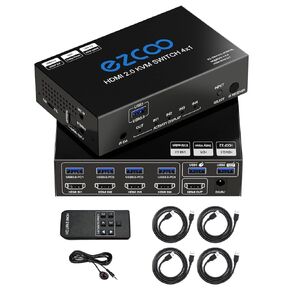 USB 3.0 KVM Switch HDMI 4 Computer 1 Monitor 4K 60Hz SPDIF L/R Extractor- USB Switch for Keyboard Mouse Printer Mac Windows 4 Port HDMI Switch 4x1 1080p 120Hz 144Hz HDCP Pass, IR Remote Ext. Mic