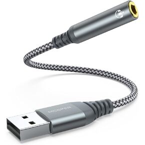 USB to 3.5mm Audio Jack Adapter, External Sound Card Converter Compatible with Headset, PC, Laptop, Mac, Desktops, Linux, PS4 and More Devices (Grey)