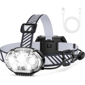 Rechargeable Headlamp, 20000 High Lumen Bright 5 LED Head Lamp with Red White Light, IPX4 Waterproof Headlight,8 Mode Head Flashlight for Outdoor Running Hunting Fishing Hiking Camping Gear