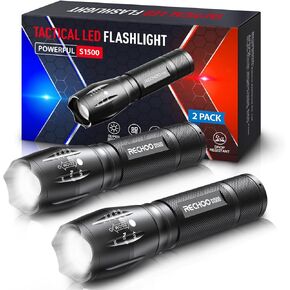 RECHOO Tactical Flashlights 4 Pack, Bright Zoomable LED Flashlights with High Lumens and 5 Modes, Waterproof Portable Pocket Flash Light for Emergency, Camping, and Outdoor Use - S1500