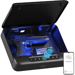 Gun Safe, Biometric Gun Safes For Handgun, Pistol Safe With Fingerprint or Keypad, 4-Quick Access Unlock Gun Case for Firearm, Gun Lock Box For Nightstand Beside with APP Normal Size
