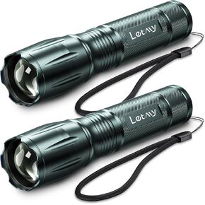 LETMY مصباح يدوي تكتيكي S2000-2 حزمة من المصابيح الكاشفة LED ذات الدرجة العسكرية الساطعة لومن عالي - ضوء فلاش محمول محمول، 5 أوضاع قابلة للتكبير وقابلة للتكبير مقاومة للماء للمنزل والتخييم في حالات الطوارئ في الهواء الطلق