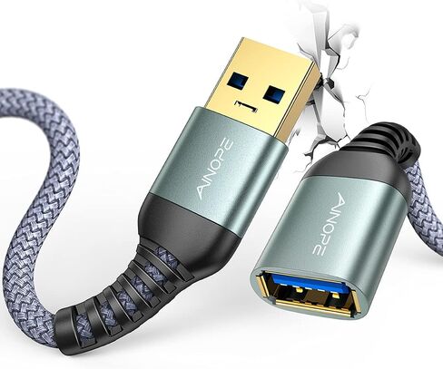 AINOPE USB Extension Cable 10FT USB 3.0 Extender Male to Female Cord Grey | 5Gbps High Data Transfer for Printer Webcam Flash Drive Hard Drive Hub Keyboard Mouse Camera Playstation Xbox and More in Saudi Arabia