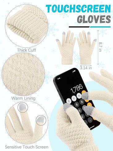 قفازات وشاح قبعة الشتاء وتدفئة الأذن، قبعة صغيرة دافئة متماسكة قفازات شاشة اللمس طويلة محبوكة منقوشة وشاح مجموعة هدايا للنساء in Kuwait