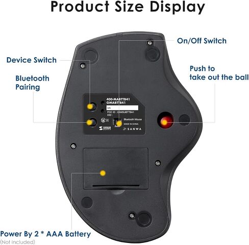 SANWA Bluetooth Wireless Ergonomic Trackball Mouse, Optical Rollerball Mice, Programmable Silent Buttons, 40mm Trackball, 600/800/1200/1600 DPI, Compatible with MacBook, Laptop, Windows, macOS in Kuwait