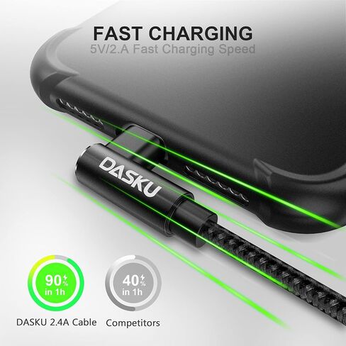 كابل شحن iPhone 90 درجة 2 حزمة 10 أقدام سلك شاحن لايتنينج مضفر من النايلون بزاوية قائمة متوافق مع iPhone 14 13 12 11 Pro Max XS XR X 8 7 6 5 Plus iPad (أسود) in Kuwait