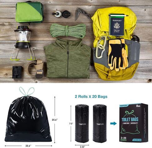 TRIPTIPS Portable Toilet Bags Drawstring 8 Gallon Camping Toilet Bags Toilet Waste Bags Leak-Proof Toilet Liners, Trash Bags for Camping, Hiking, Traveling in Kuwait