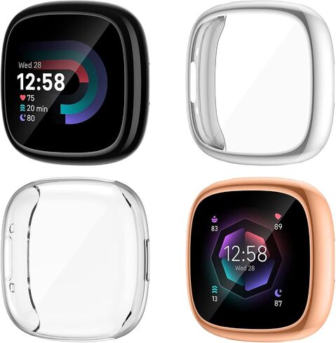 NANW 4-Pack Screen Protector Case Compatible with Fitbit Sense 2/Versa 4, Soft TPU Plated Bumper Full Cover Protective Cases for Versa 4/Sense Smartwatch [Scratch-Proof] in Saudi Arabia