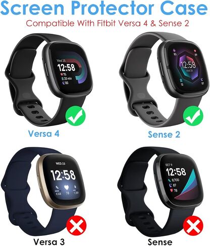 NANW 4-Pack Screen Protector Case Compatible with Fitbit Sense 2/Versa 4, Soft TPU Plated Bumper Full Cover Protective Cases for Versa 4/Sense Smartwatch [Scratch-Proof] in Saudi Arabia
