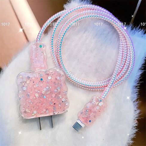 غطاء حماية كابل لطيف لشاحن iPhone، كابل بيانات لامع لامع كابل USB موفر للأسلاك تصميم على شكل أذن قطة Kawaii، موفر كابل الديكور، واقي سلك شاحن ناعم DIY لتغطية شاحن iPad in Kuwait