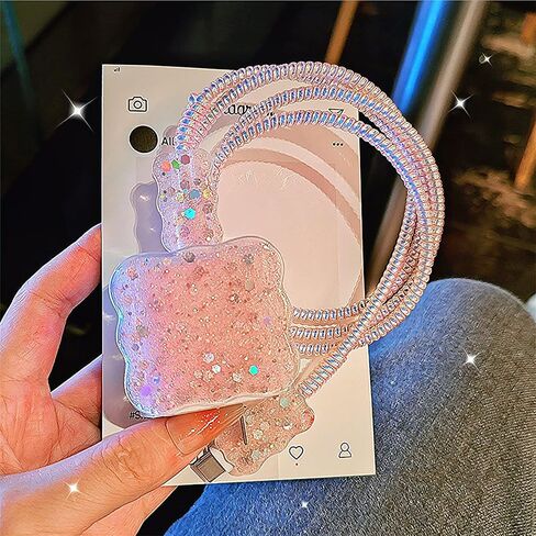 غطاء حماية كابل لطيف لشاحن iPhone، كابل بيانات لامع لامع كابل USB موفر للأسلاك تصميم على شكل أذن قطة Kawaii، موفر كابل الديكور، واقي سلك شاحن ناعم DIY لتغطية شاحن iPad in Kuwait