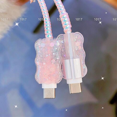 غطاء حماية كابل لطيف لشاحن iPhone، كابل بيانات لامع لامع كابل USB موفر للأسلاك تصميم على شكل أذن قطة Kawaii، موفر كابل الديكور، واقي سلك شاحن ناعم DIY لتغطية شاحن iPad in Kuwait