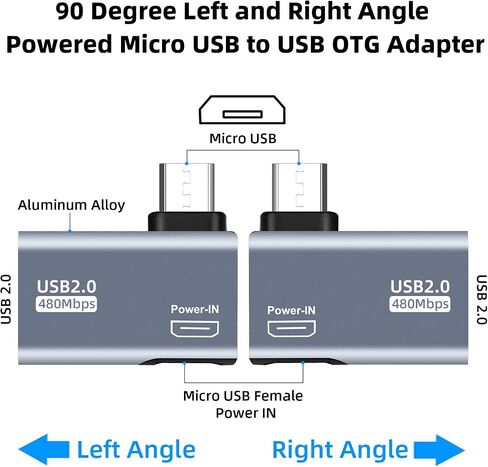 AreMe 2 Pack OTG Cable Adapter for Fire TV Stick 4K, 90 Degree Left and Right Angle Powered Micro USB to USB OTG Adapter for Android Phone Tablet and More Host Devices with Micro USB (Grey) in Saudi Arabia