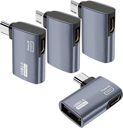 AreMe 2 Pack OTG Cable Adapter for Fire TV Stick 4K, 90 Degree Left and Right Angle Powered Micro USB to USB OTG Adapter for Android Phone Tablet and More Host Devices with Micro USB (Grey) in Saudi Arabia