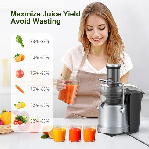 Juicer Machines 1300W Juicer Vegetable and Fruit, Power Juicers Extractor with 3" Feed Chute, Centrifugal Juicer with High Juice Yield, Easy to Clean&BPA-Free, Dishwasher Safe-Silver in Saudi Arabia