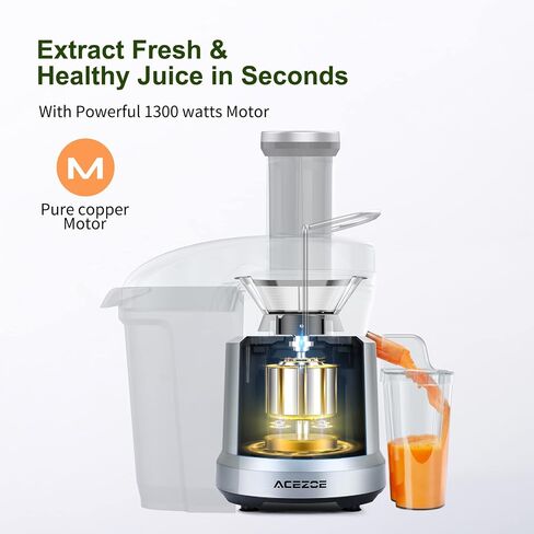 Juicer Machines 1300W Juicer Vegetable and Fruit, Power Juicers Extractor with 3" Feed Chute, Centrifugal Juicer with High Juice Yield, Easy to Clean&BPA-Free, Dishwasher Safe-Silver in Saudi Arabia