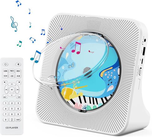 CD Player Bluetooth CD Players for Home Desktop CD Player with Speakers Dual Bluetooth Portable CD Player Bluetooth with LED Screen AUX Port FM Radio USB Port IR Remote Control (White) in Saudi Arabia
