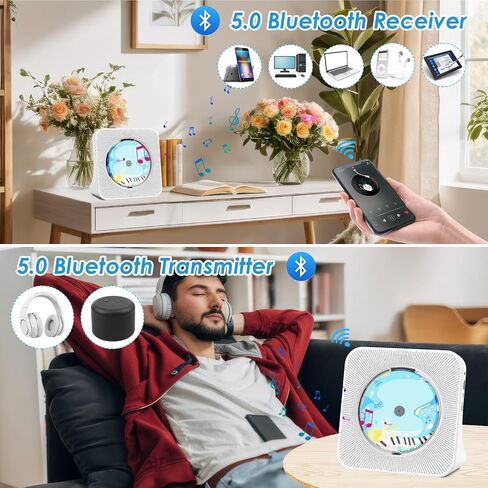 CD Player Bluetooth CD Players for Home Desktop CD Player with Speakers Dual Bluetooth Portable CD Player Bluetooth with LED Screen AUX Port FM Radio USB Port IR Remote Control (White) in Saudi Arabia