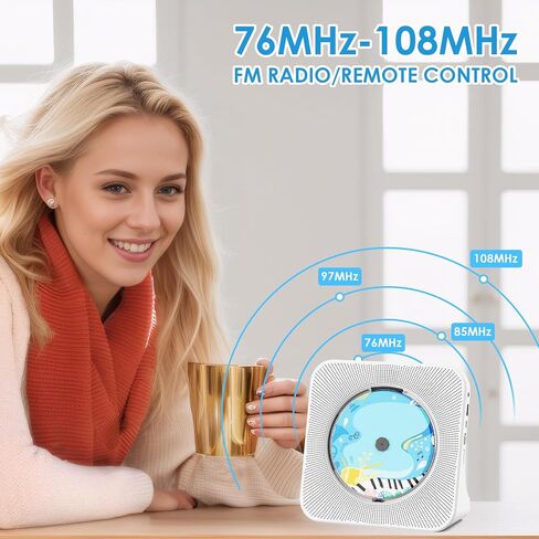 CD Player Bluetooth CD Players for Home Desktop CD Player with Speakers Dual Bluetooth Portable CD Player Bluetooth with LED Screen AUX Port FM Radio USB Port IR Remote Control (White) in Saudi Arabia