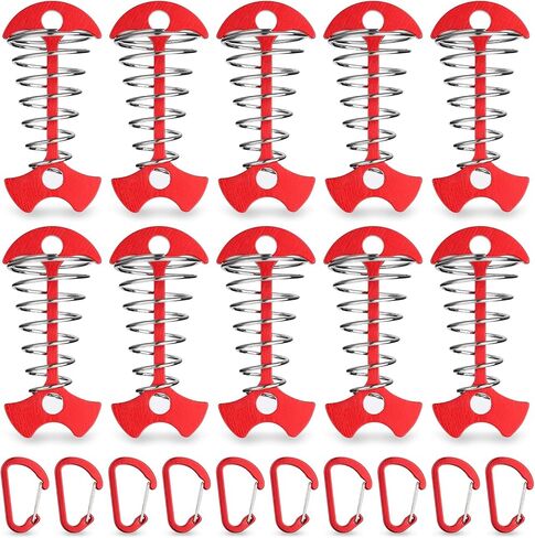TOBWOLF 10PCS Black Fishbone Deck Anchor Pegs with Carabiners, Aluminium Deck Tie Down Tent Stakes, Windproof Tent Rope Tighteners with Spring Buckle, Outdoor Camping Hiking Cord Adjuster Tensioners in Kuwait