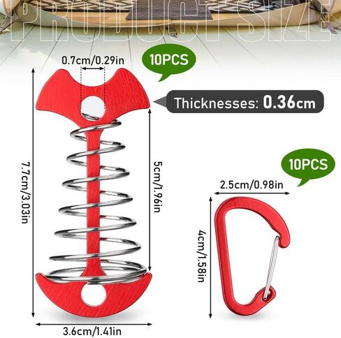 TOBWOLF 10PCS Black Fishbone Deck Anchor Pegs with Carabiners, Aluminium Deck Tie Down Tent Stakes, Windproof Tent Rope Tighteners with Spring Buckle, Outdoor Camping Hiking Cord Adjuster Tensioners in Kuwait