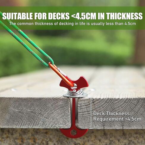 TOBWOLF 10PCS Black Fishbone Deck Anchor Pegs with Carabiners, Aluminium Deck Tie Down Tent Stakes, Windproof Tent Rope Tighteners with Spring Buckle, Outdoor Camping Hiking Cord Adjuster Tensioners in Kuwait