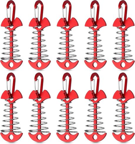 TOBWOLF 10PCS Black Fishbone Deck Anchor Pegs with Carabiners, Aluminium Deck Tie Down Tent Stakes, Windproof Tent Rope Tighteners with Spring Buckle, Outdoor Camping Hiking Cord Adjuster Tensioners in Kuwait