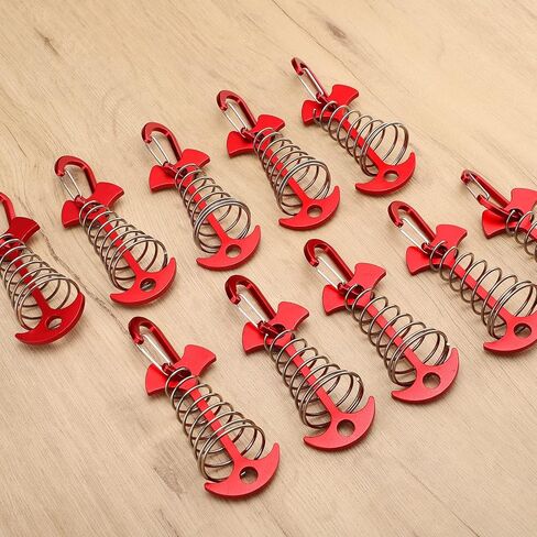 TOBWOLF 10PCS Black Fishbone Deck Anchor Pegs with Carabiners, Aluminium Deck Tie Down Tent Stakes, Windproof Tent Rope Tighteners with Spring Buckle, Outdoor Camping Hiking Cord Adjuster Tensioners in Kuwait