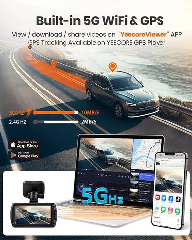 Dual Dash Cam 5G WiFi GPS, Real 4K+HDR 1080P Dash Cam Front and Rear, 3.3 Inch Eye-Care Screen, Super HDR Night Vision, Parking Mode, Dash Camera for Cars with App, G-Sensor, Support 512GB Max in Saudi Arabia
