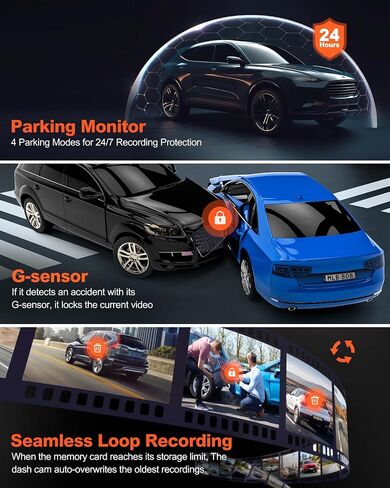 Dual Dash Cam 5G WiFi GPS, Real 4K+HDR 1080P Dash Cam Front and Rear, 3.3 Inch Eye-Care Screen, Super HDR Night Vision, Parking Mode, Dash Camera for Cars with App, G-Sensor, Support 512GB Max in Saudi Arabia