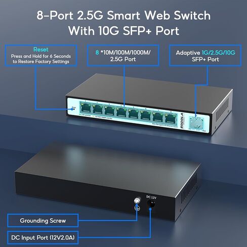 9 Port 2.5Gb Smart Web Ethernet Switch,1 10G SFP Slot&8 x 2.5G Base-T Ports,Link Aggregation, LACP/QoS/VLAN/IGMP Supported, Metal Fanless Managed Multi-Gigabit Switch in Saudi Arabia