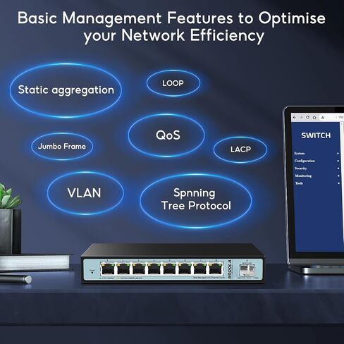 9 Port 2.5Gb Smart Web Ethernet Switch,1 10G SFP Slot&8 x 2.5G Base-T Ports,Link Aggregation, LACP/QoS/VLAN/IGMP Supported, Metal Fanless Managed Multi-Gigabit Switch in Saudi Arabia