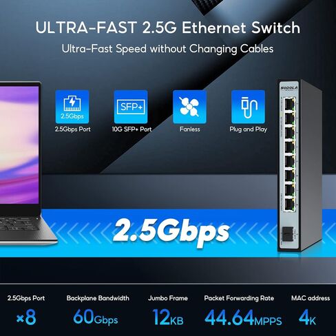 9 Port 2.5Gb Smart Web Ethernet Switch,1 10G SFP Slot&8 x 2.5G Base-T Ports,Link Aggregation, LACP/QoS/VLAN/IGMP Supported, Metal Fanless Managed Multi-Gigabit Switch in Saudi Arabia