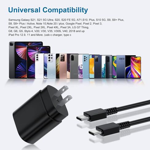 Type C Charger, 2Pack 25W PD USB Wall Charger Super Fast Charging Block & 6ft Android Phone Cable Cord for Samsung Galaxy S24 S23 S22 S21 S20 (Plus Ultra)/ Note 20 10 9 8/ S10 S9 S8,Pixel 6 5 4 Pro XL in Saudi Arabia
