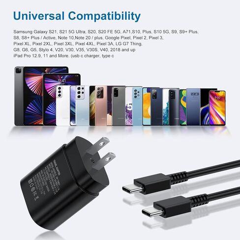 Type C Charger, 2Pack 25W PD USB Wall Charger Super Fast Charging Block & 6ft Android Phone Cable Cord for Samsung Galaxy S24 S23 S22 S21 S20 (Plus Ultra)/ Note 20 10 9 8/ S10 S9 S8,Pixel 6 5 4 Pro XL in Kuwait