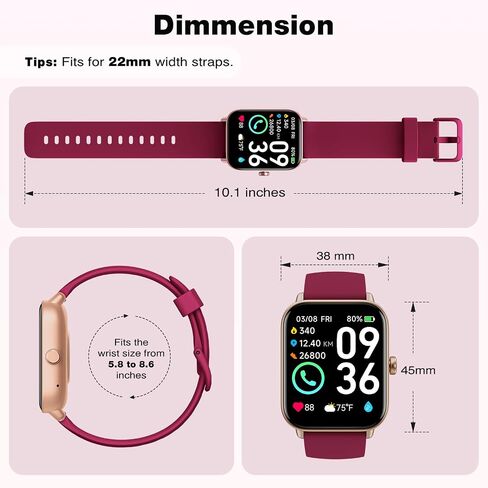 Fitpolo Smart Watch for Men Women(Make/Answer Call),1.8" Ultra-HD Display | Fitness Tracker with Heart Rate/Sleep/SPO₂ Monitor, 100+ Sports Modes, 3ATM Waterproof Smartwatch for Android/iPhone in Kuwait