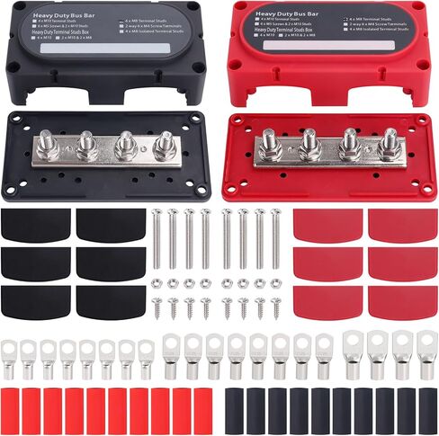 300A Heavy Duty Module Bus BAR Block with 4 x 5/16" (M8) Battery Terminal | 12V 24V 48V DC Power Distribution Block , with Battery Terminal Distribution Block Marine Bus Bar (Black & Red) in Saudi Arabia