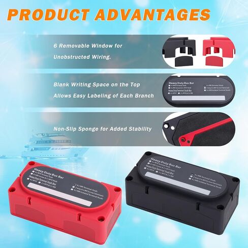 300A Heavy Duty Module Bus BAR Block with 4 x 5/16" (M8) Battery Terminal | 12V 24V 48V DC Power Distribution Block , with Battery Terminal Distribution Block Marine Bus Bar (Black & Red) in Saudi Arabia