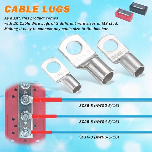 300A Heavy Duty Module Bus BAR Block with 4 x 5/16" (M8) Battery Terminal | 12V 24V 48V DC Power Distribution Block , with Battery Terminal Distribution Block Marine Bus Bar (Black & Red) in Saudi Arabia