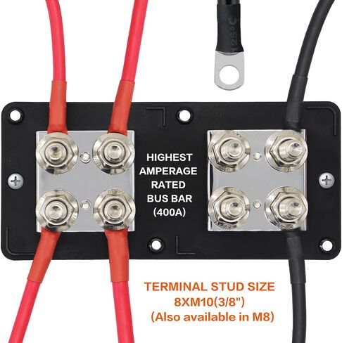 Heavy Duty 400A 48V Bus Bar Tin Plated Copper Power Distribution Block Ground Busbar Box 8XM10(3/8") Terminal Studs Module Design for Automotive RV Car Marine Truck Boat Battery Audio (B&R) in Kuwait