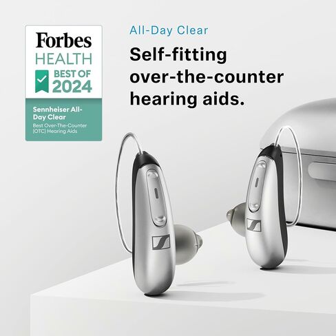 Sennheiser All-Day Clear Bluetooth Hearing Aids - OTC Hearing Aids with Bluetooth - Self-Fitting, Programmable Sound - FDA Cleared - Light Grey in Saudi Arabia