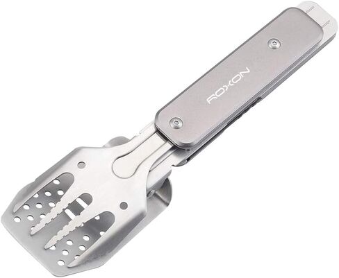 ROXON 4 in 1 Mini Folding BBQ Barbecue Combo Tool Set with Spatula, Fork, Tongs and Bottle Opener for Hiking Camping (Grey) in Saudi Arabia