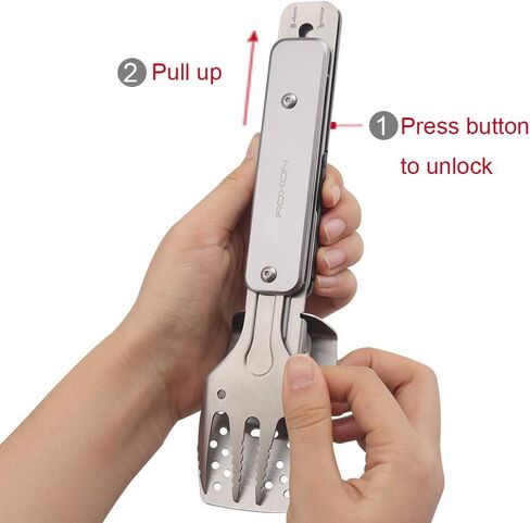ROXON 4 in 1 Mini Folding BBQ Barbecue Combo Tool Set with Spatula, Fork, Tongs and Bottle Opener for Hiking Camping (Grey) in Saudi Arabia