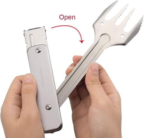 ROXON 4 in 1 Mini Folding BBQ Barbecue Combo Tool Set with Spatula, Fork, Tongs and Bottle Opener for Hiking Camping (Grey) in Saudi Arabia