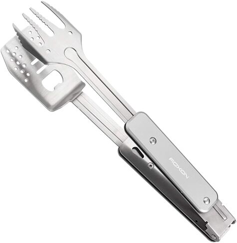 ROXON 4 in 1 Mini Folding BBQ Barbecue Combo Tool Set with Spatula, Fork, Tongs and Bottle Opener for Hiking Camping (Grey) in Saudi Arabia